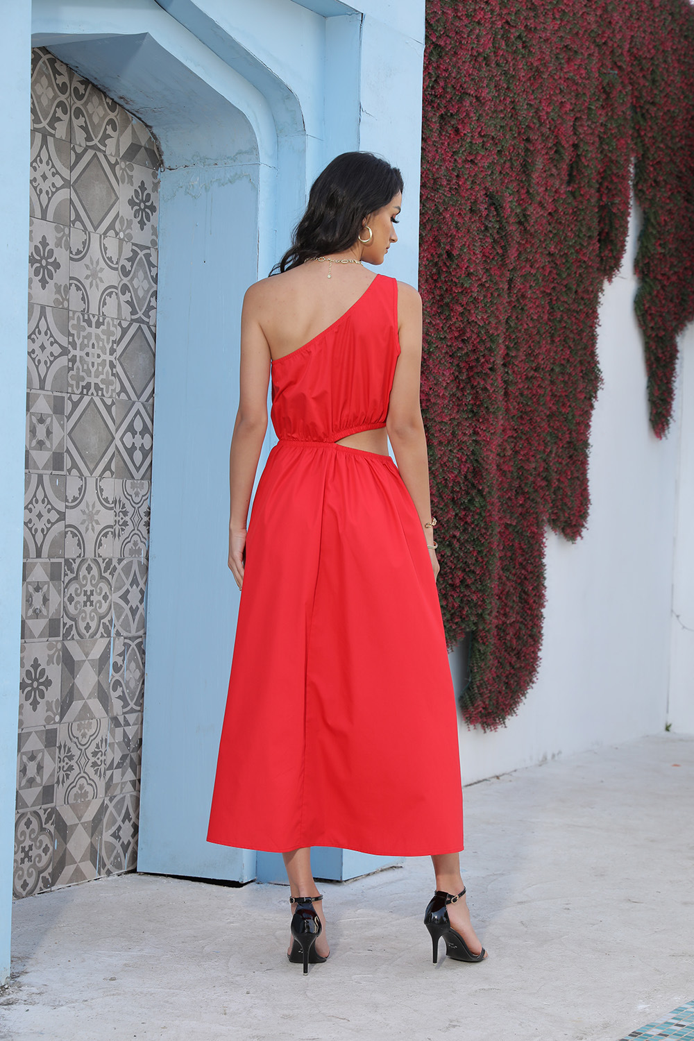 Strapless vacation beach dress France style red dress
