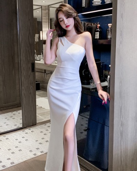 Autumn and winter sling formal dress white dress