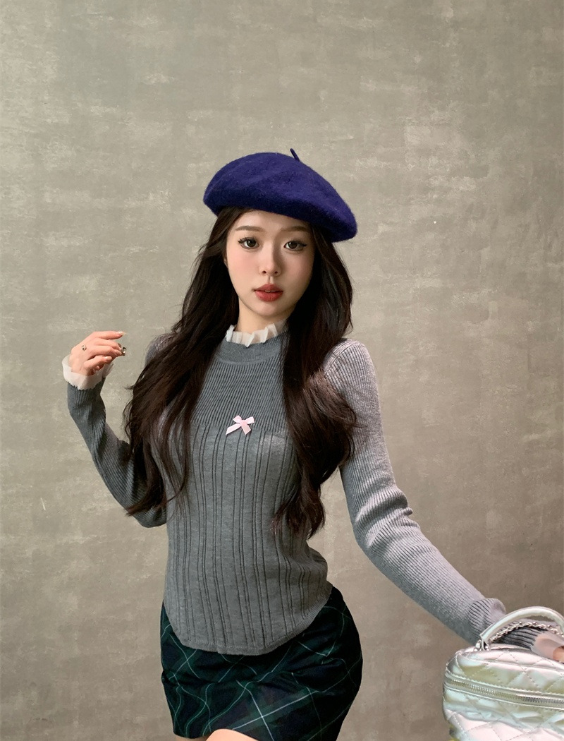 Mixed colors bottoming shirt knitted tops for women