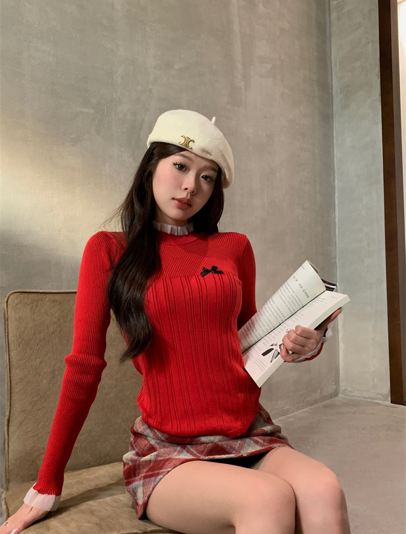 Mixed colors bottoming shirt knitted tops for women