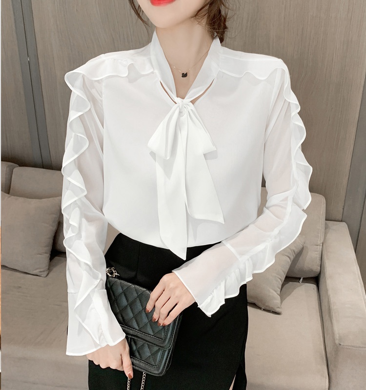Lotus leaf edges chiffon shirt long sleeve shirt for women
