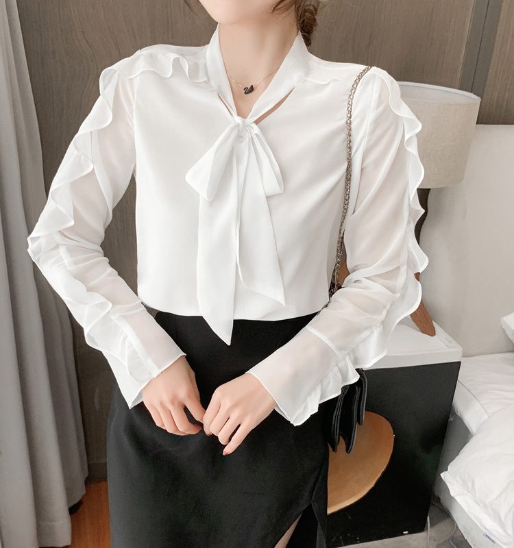 Lotus leaf edges chiffon shirt long sleeve shirt for women
