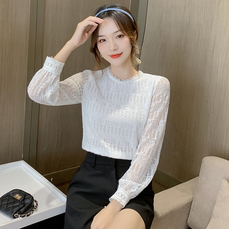 Fashion white tops lace all-match shirts for women