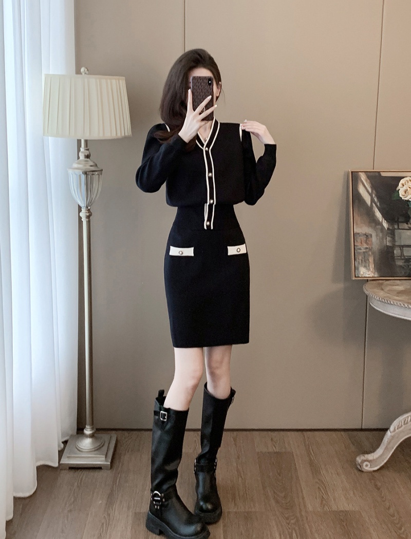 Casual chanelstyle cardigan black skirt 2pcs set for women