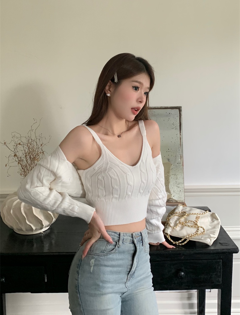 Long sleeve sweater smock 2pcs set for women