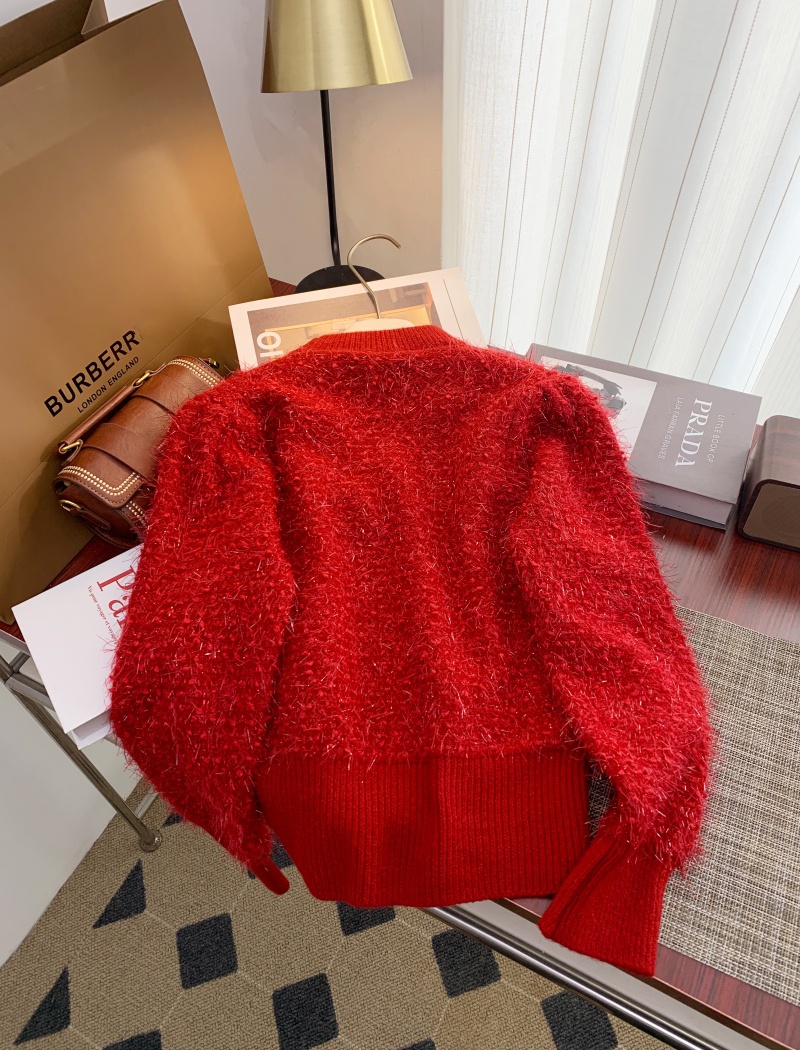 Halter beading short sweater lazy red tops for women
