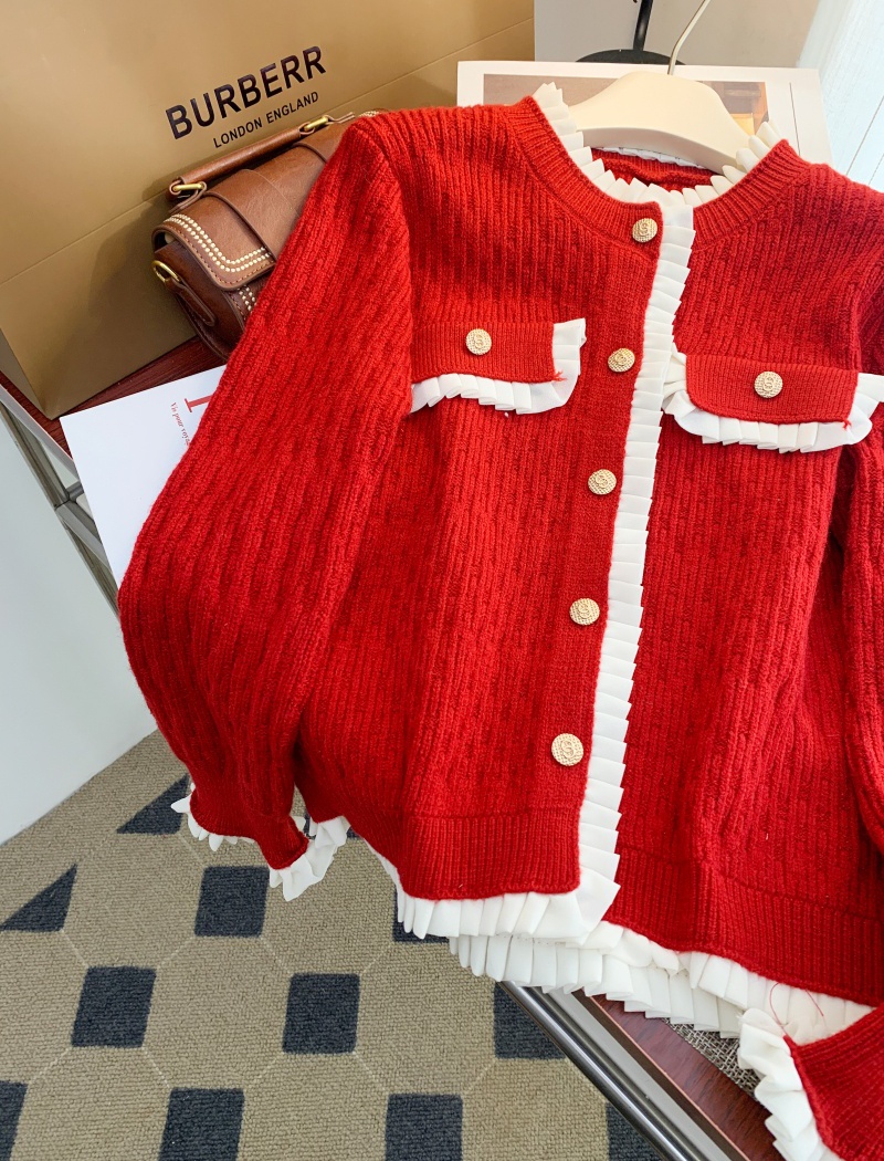 Red lazy spring coat loose France style cardigan for women