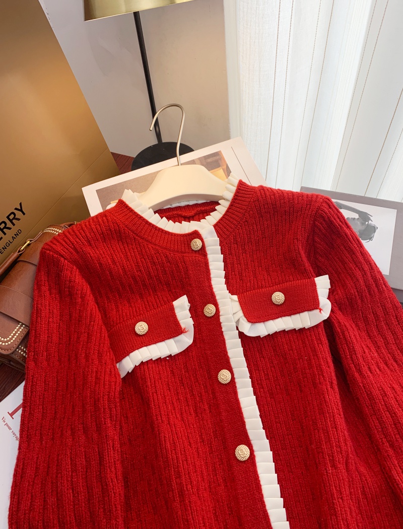 Red lazy spring coat loose France style cardigan for women
