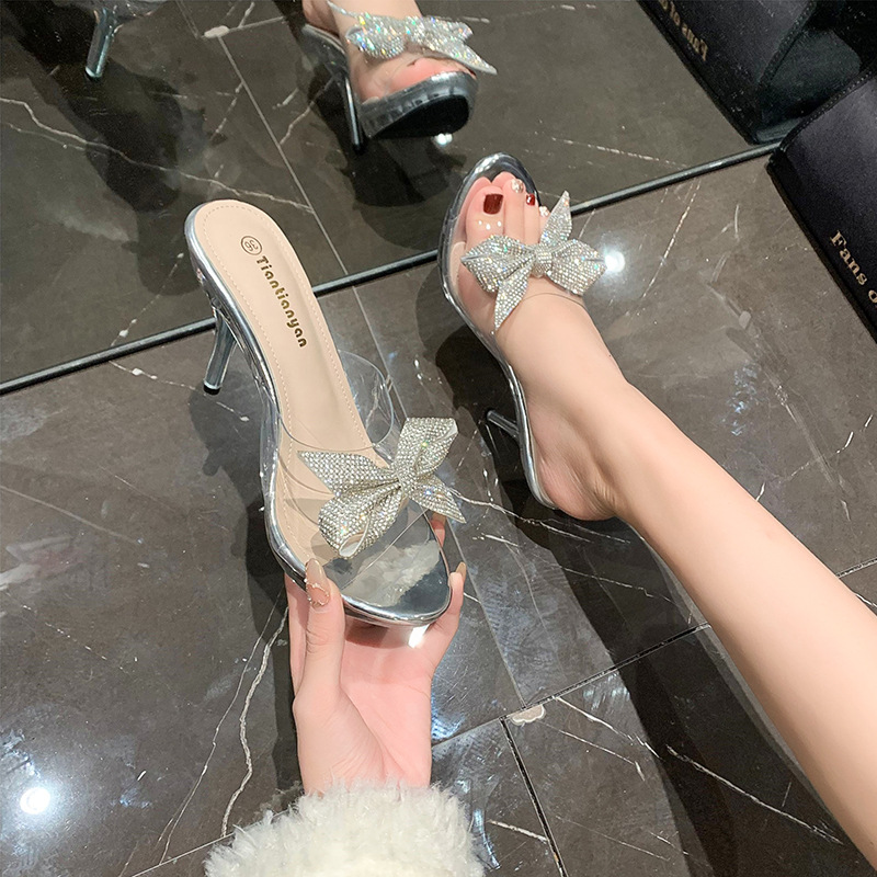 Round fashion transparent platform fine-root Casual slippers