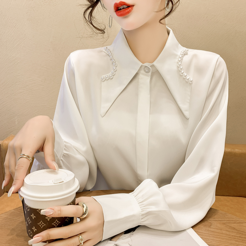 Pearl collar fashion shirt Western style niche tops for women