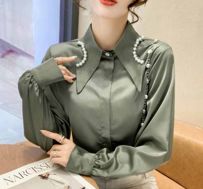 Pearl collar fashion shirt Western style niche tops for women
