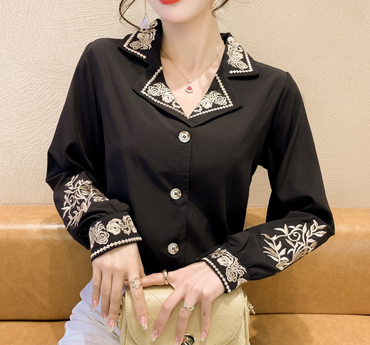 Embroidery tops European style chiffon shirt for women