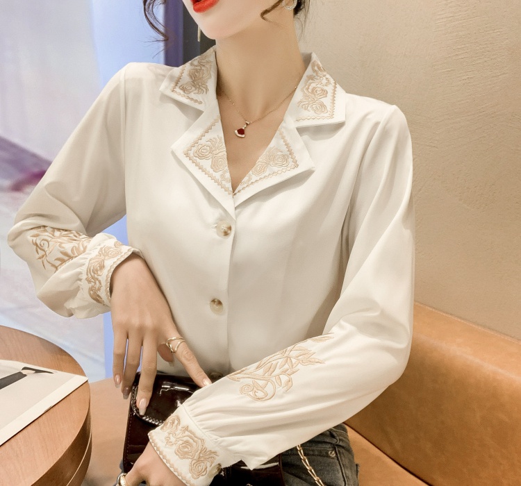Embroidery tops European style chiffon shirt for women