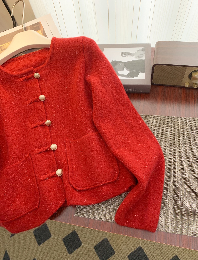 Spring slim retro tops temperament knitted cardigan