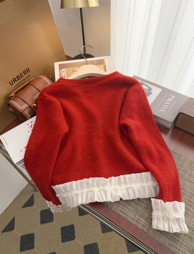 Knitted unique sweater spring red coat for women