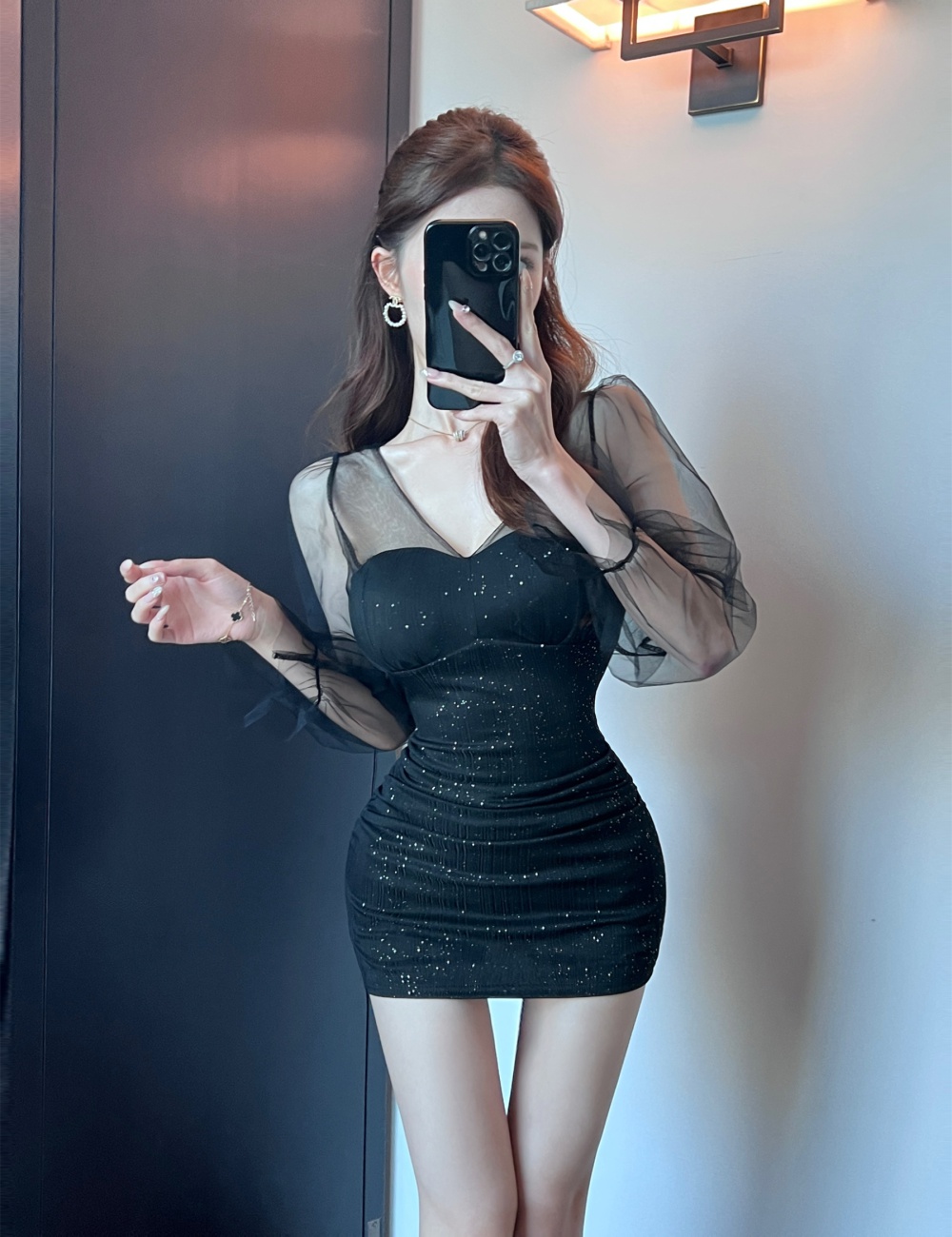 Gauze perspective T-back bottoming dress for women