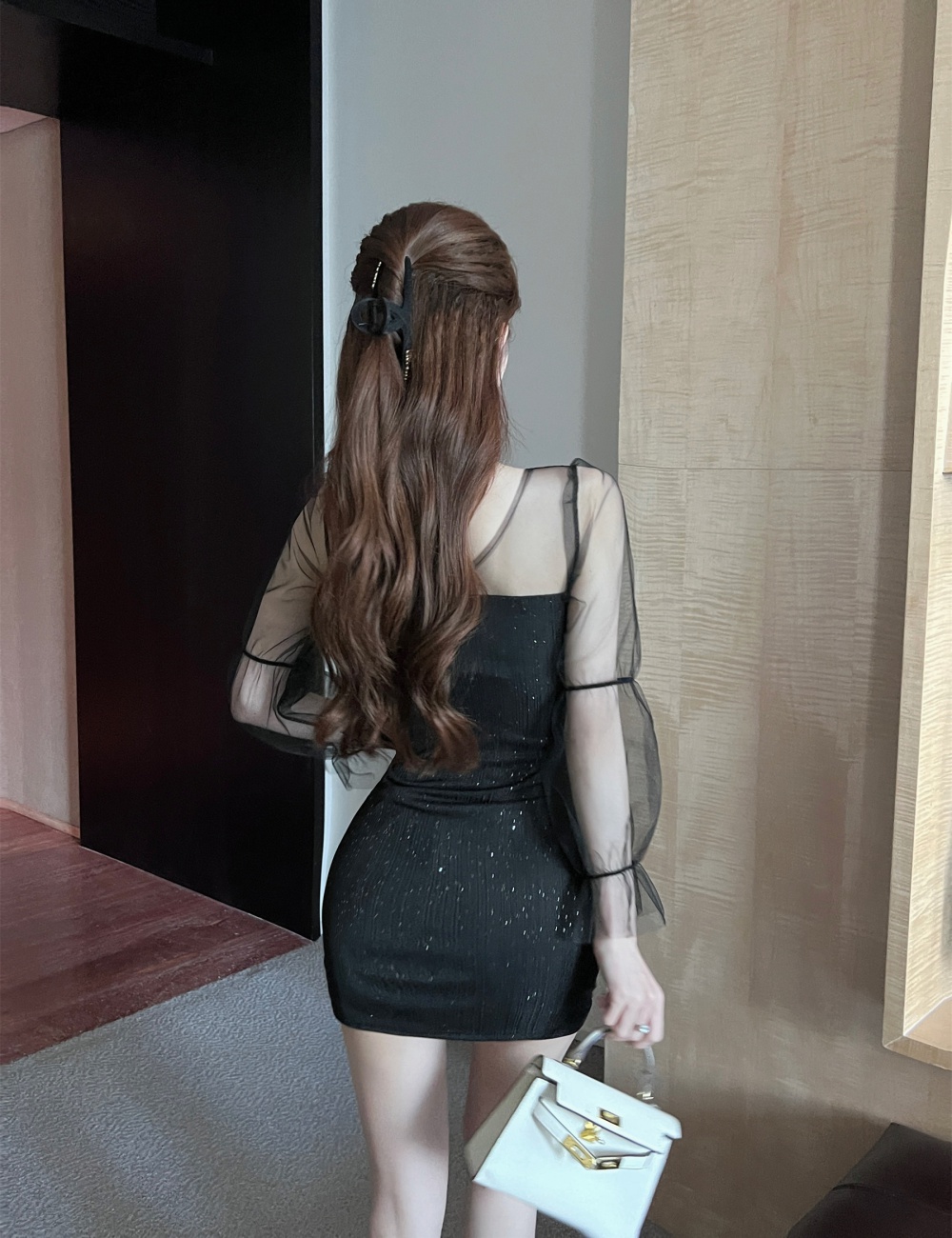 Gauze perspective T-back bottoming dress for women