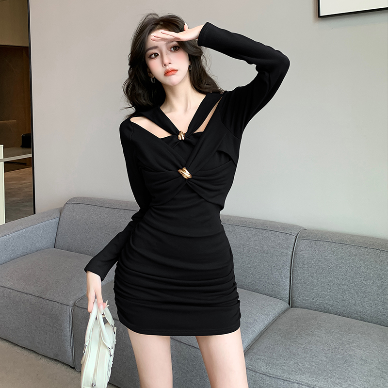 Enticement hollow dress spring and autumn T-back for women