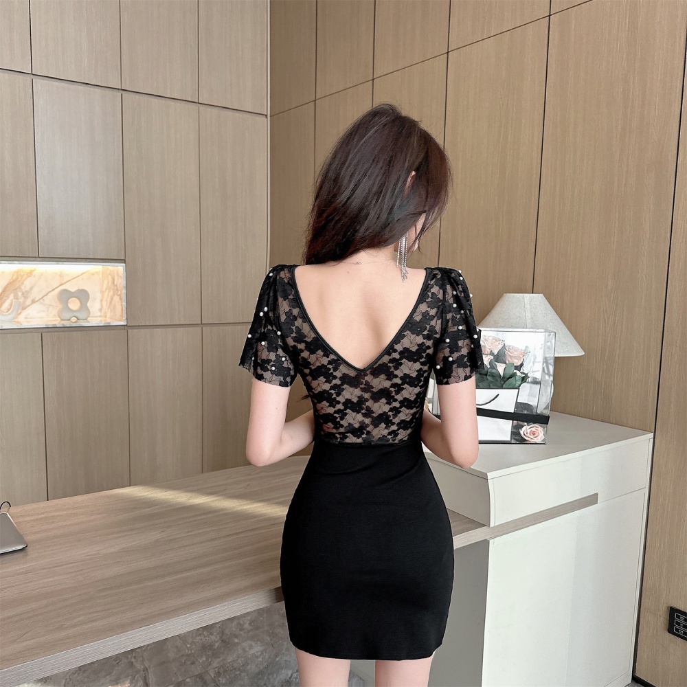 Slim sexy lace cheongsam split package hip dress