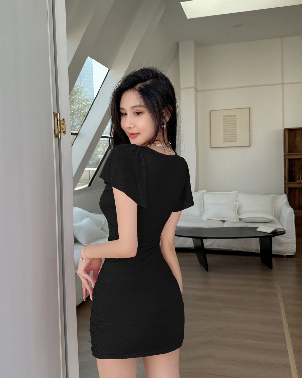 Low-cut package hip tight unique night show dress for women