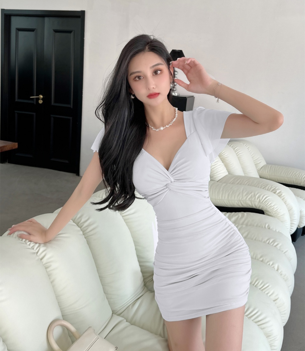 Low-cut package hip tight unique night show dress for women
