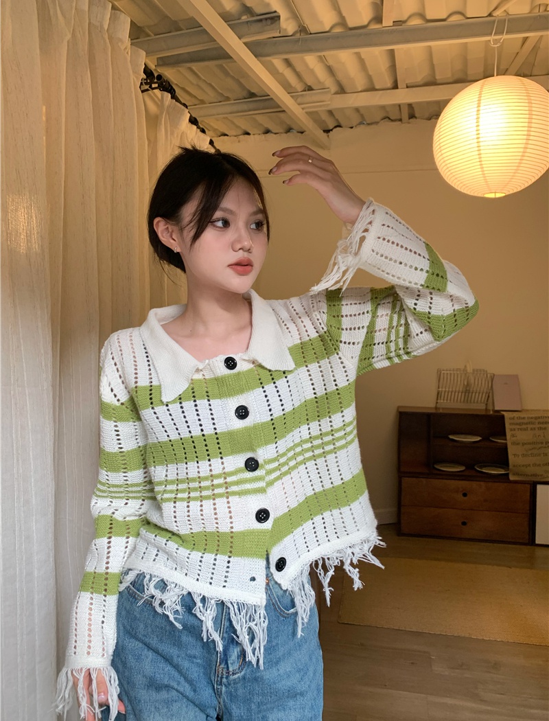 Korean style spring tassels hollow sweater