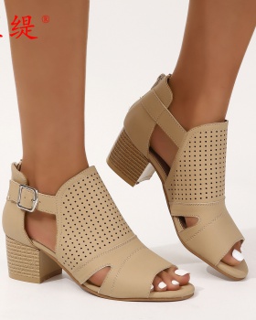 European style thick hasp high-heeled fashion sandals