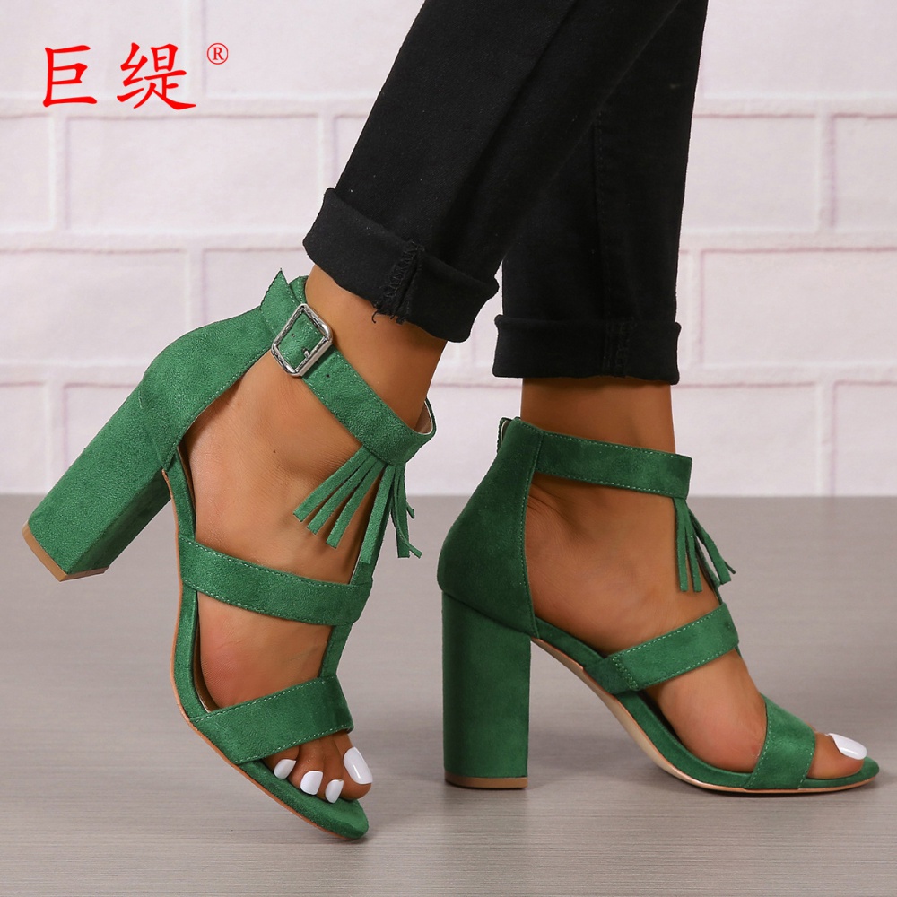 High-heeled European style hasp tassels sandals