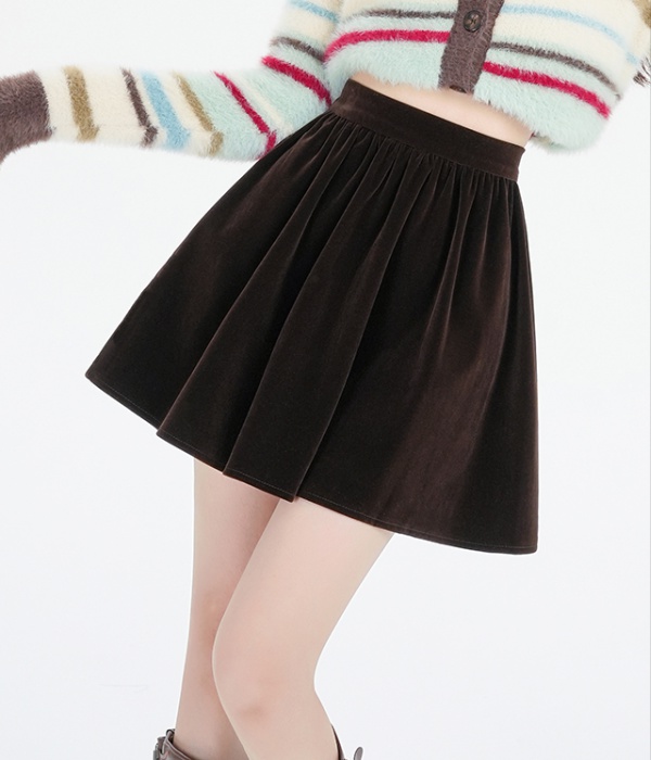 Anti emptied velvet puff skirt France style short skirt