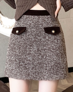 A-line fake pocket skirt slim chanelstyle short skirt