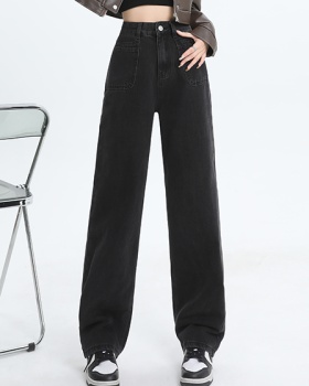 Wide leg black-gray pants spring jeans for women