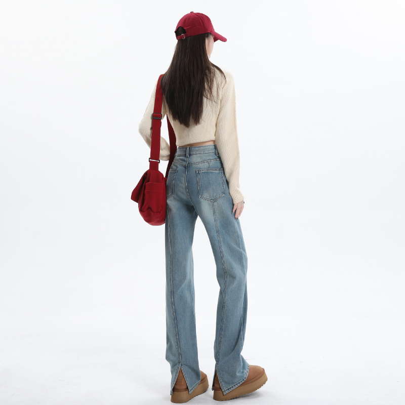 Spring high waist pants mopping stereoscopic jeans