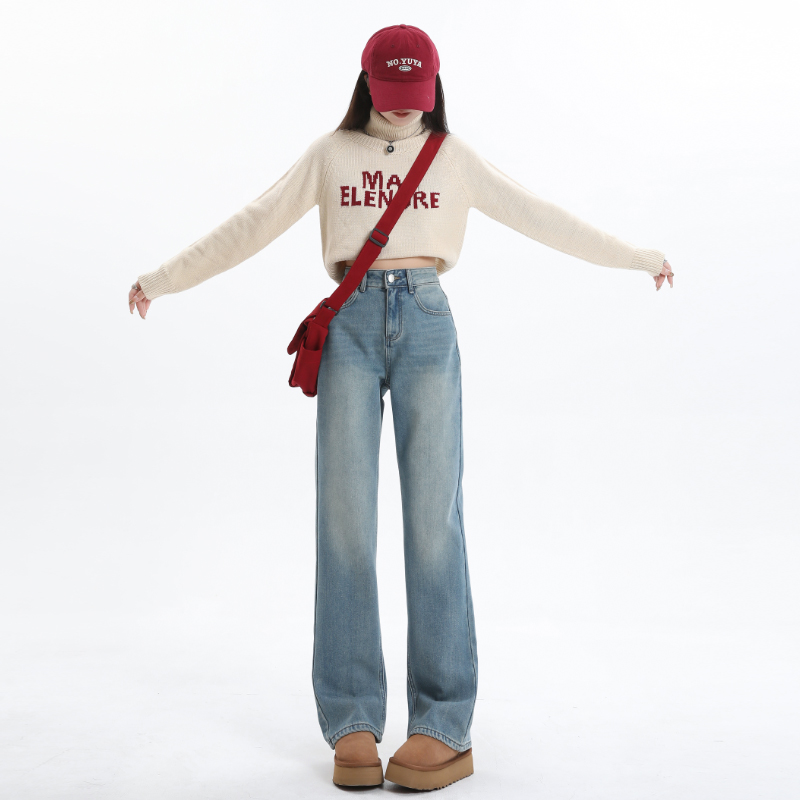 Spring high waist pants mopping stereoscopic jeans