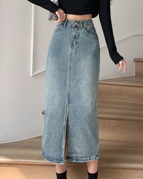 Package hip denim high waist A-line retro spring skirt