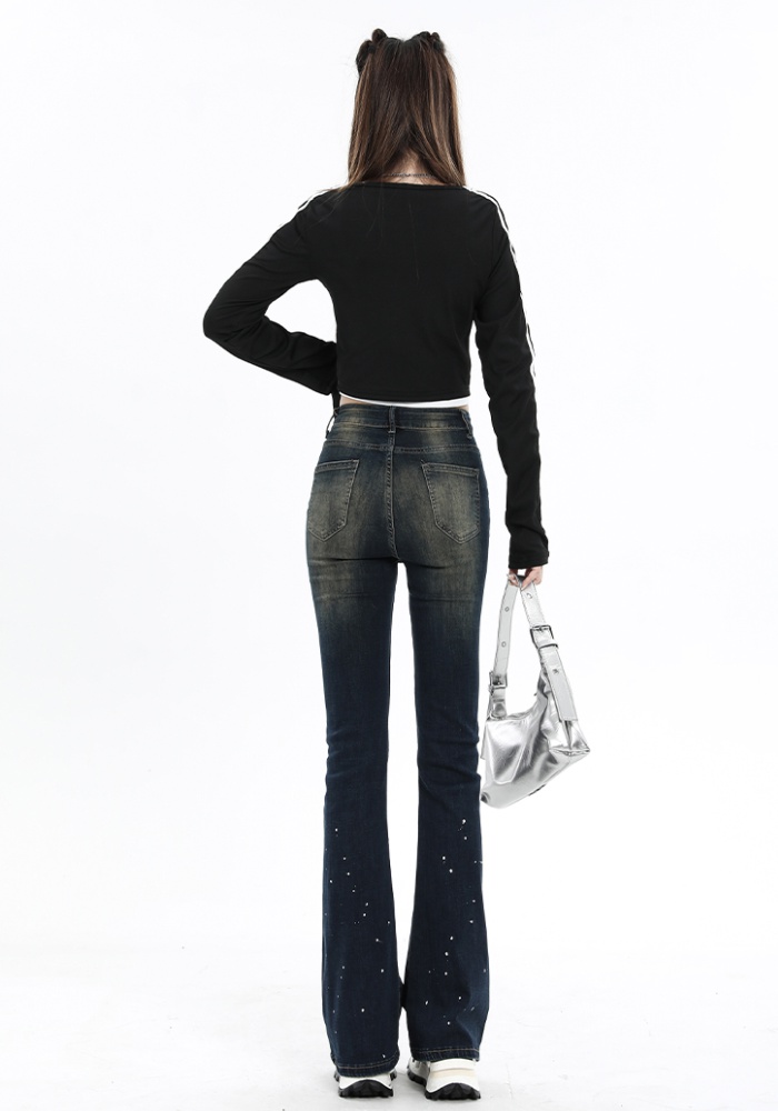 Spring retro high waist flare pants slim micro speaker jeans
