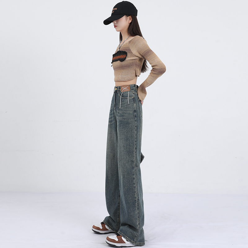 American style wide leg pants embroidery jeans for women