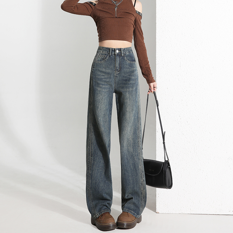 Mopping wide leg jeans straight pants for women