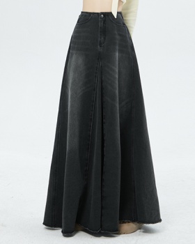 Spring retro tender long elegant denim skirt