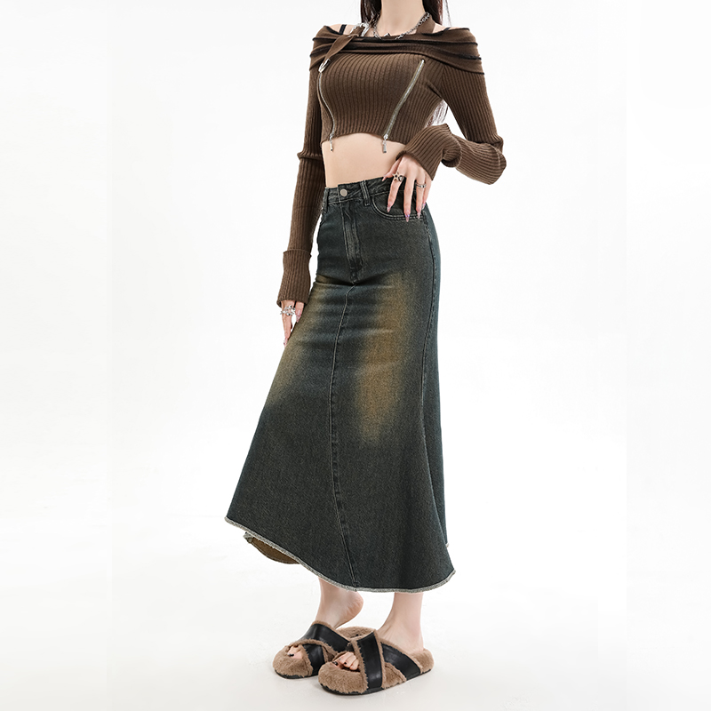 A-line high waist all-match skirt retro irregular long skirt