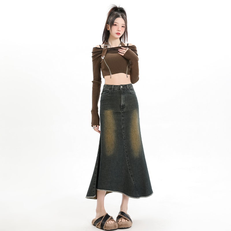A-line high waist all-match skirt retro irregular long skirt