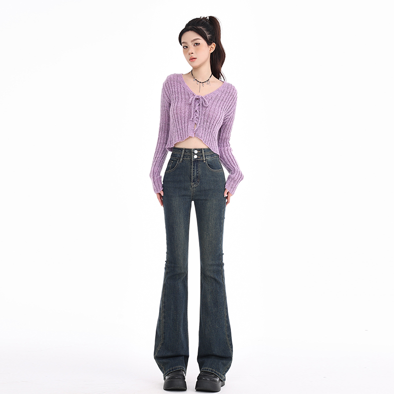 Mopping elasticity jeans wide leg winter flare pants