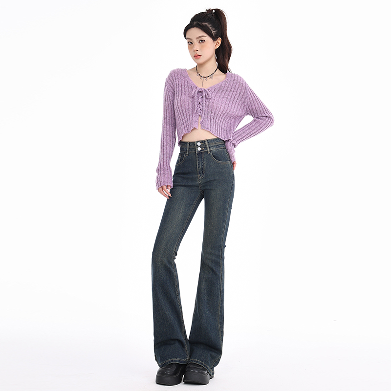 Mopping elasticity jeans wide leg winter flare pants