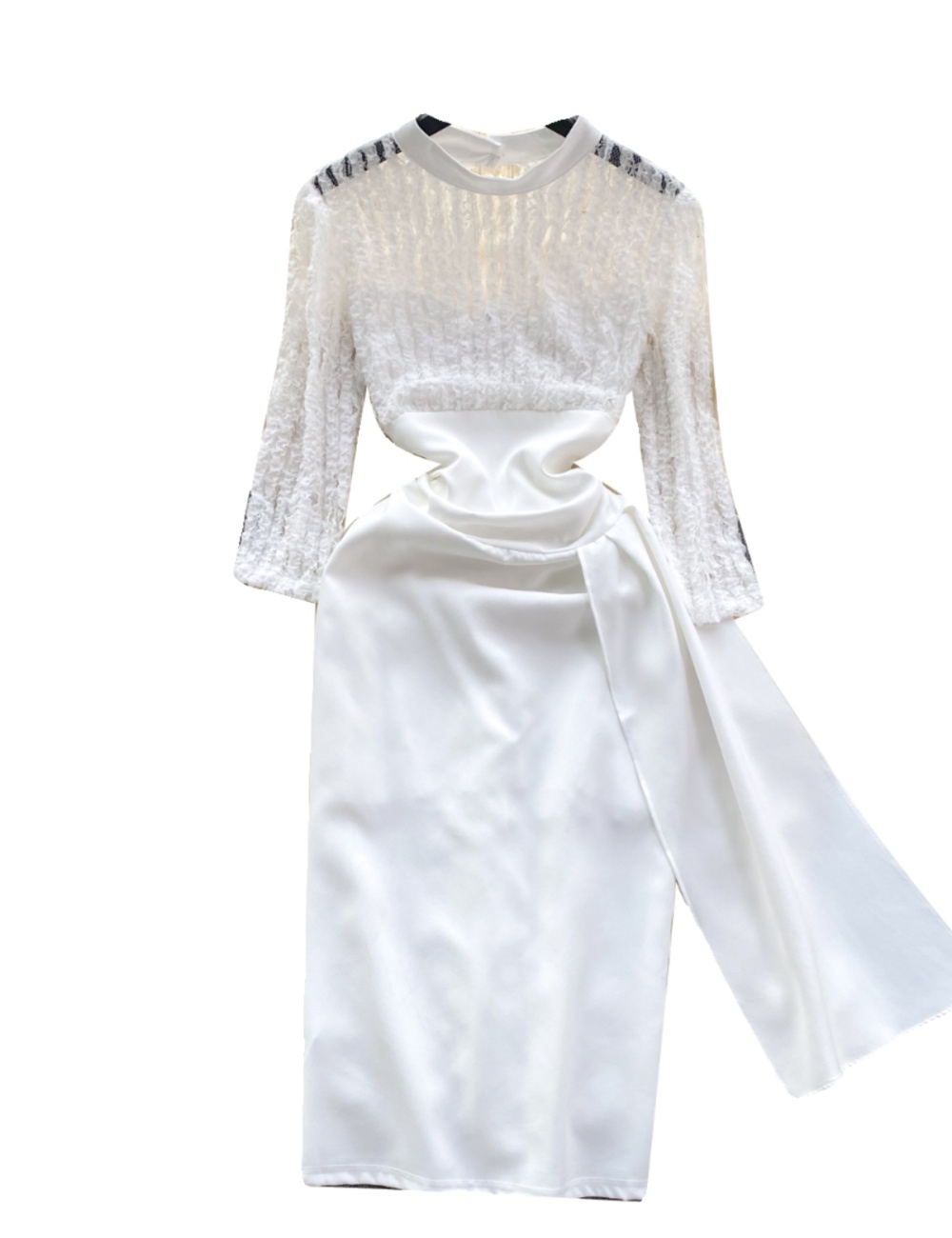 Spring short sleeve long splice lace dress for women