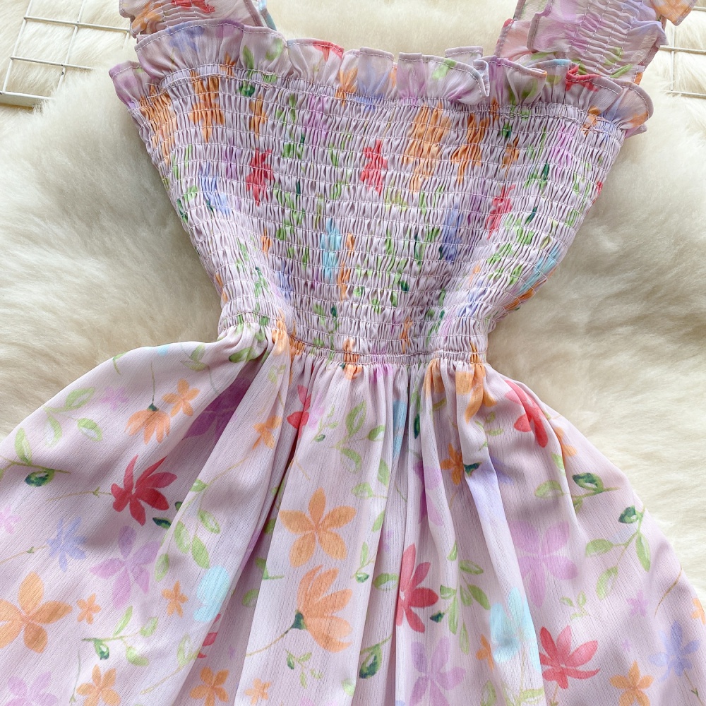 Floral wrapped chest France style show young long dress
