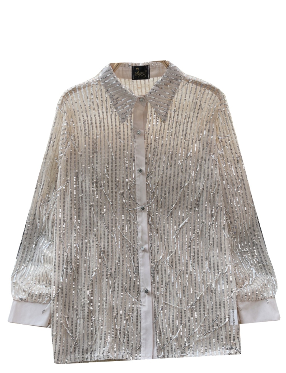 Sequins spring shirt long sleeve perspective tops