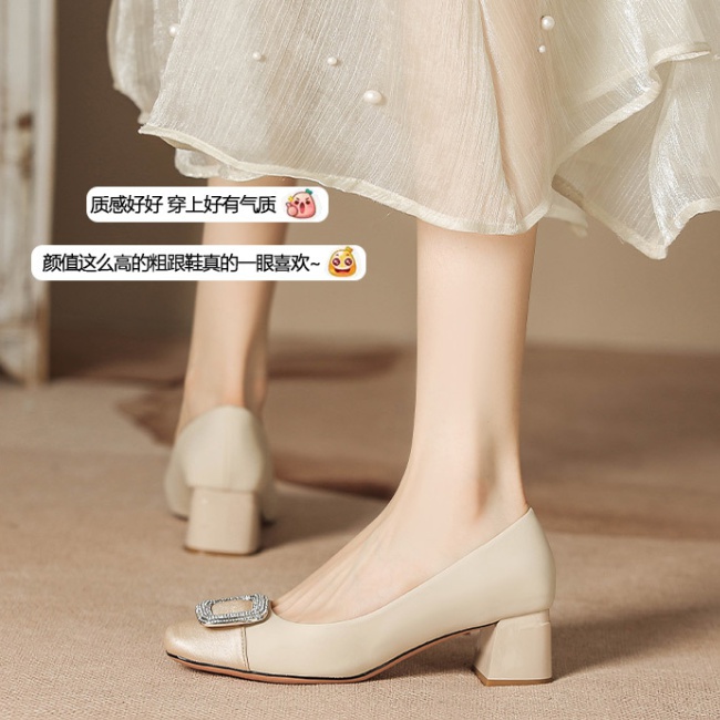 Thick high-heeled shoes big rhinestone buckle shoes for women