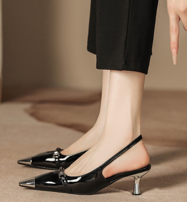 Small square head high-heeled patent leather sandals