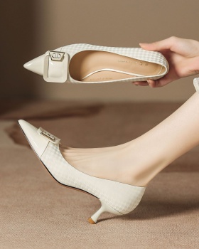 Fine-root stitching leather high-heeled shoes for women