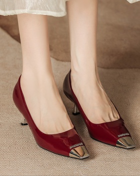 Small square head patent leather iron high-heeled shoes for women