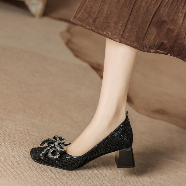 Genuine leather shoes beads high-heeled shoes for women